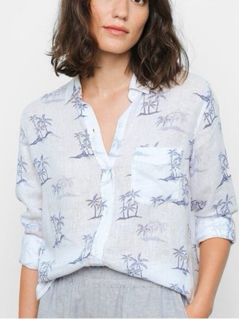Rails $188 Charli Blue Hawaii Button Down Linen Shirt Medium EUC